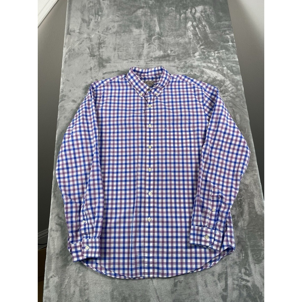 J Crew Blue‎ & Purple Plaid Light Weight Dress Shirt Mens Large